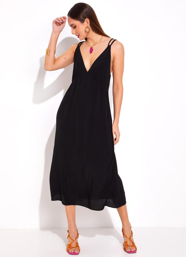 Dzarm - Vestido Midi em Viscose Preto