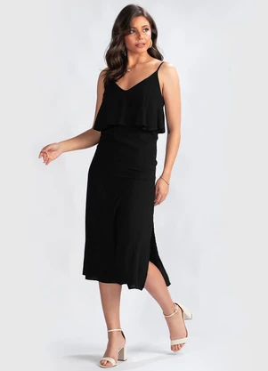 Colcci - Vestido Midi em Viscose Preto - COLCCI
