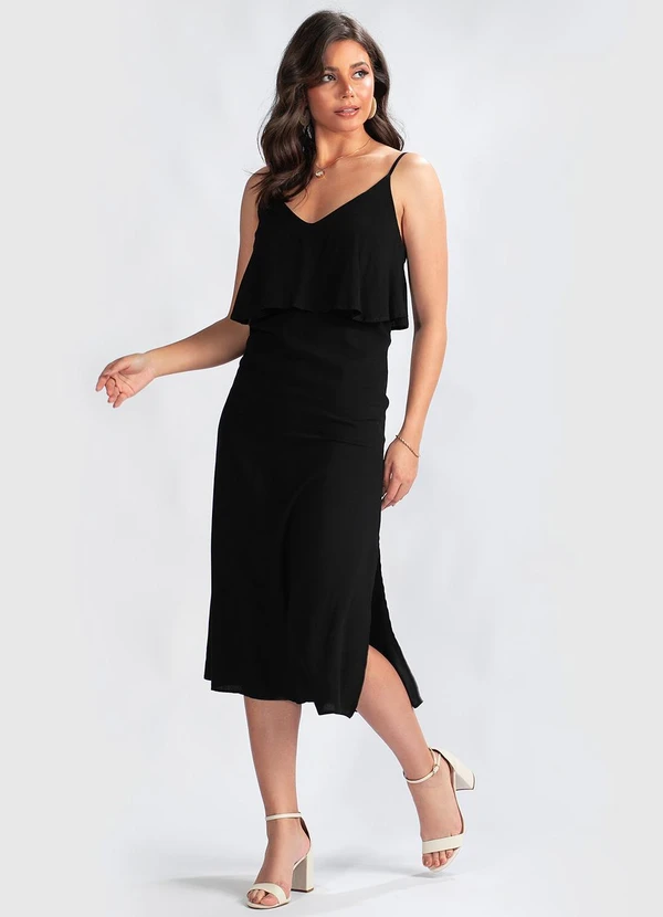 Colcci - Vestido Midi em Viscose Preto