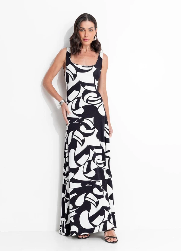 Farm - Vestido Midi em Viscose Preto 3