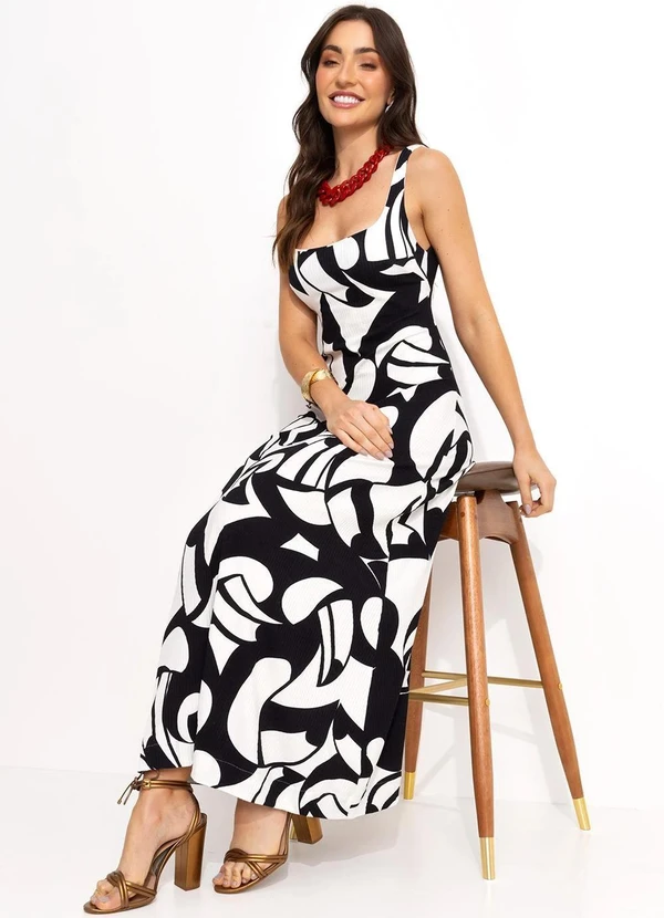 Farm - Vestido Midi em Viscose Preto 5