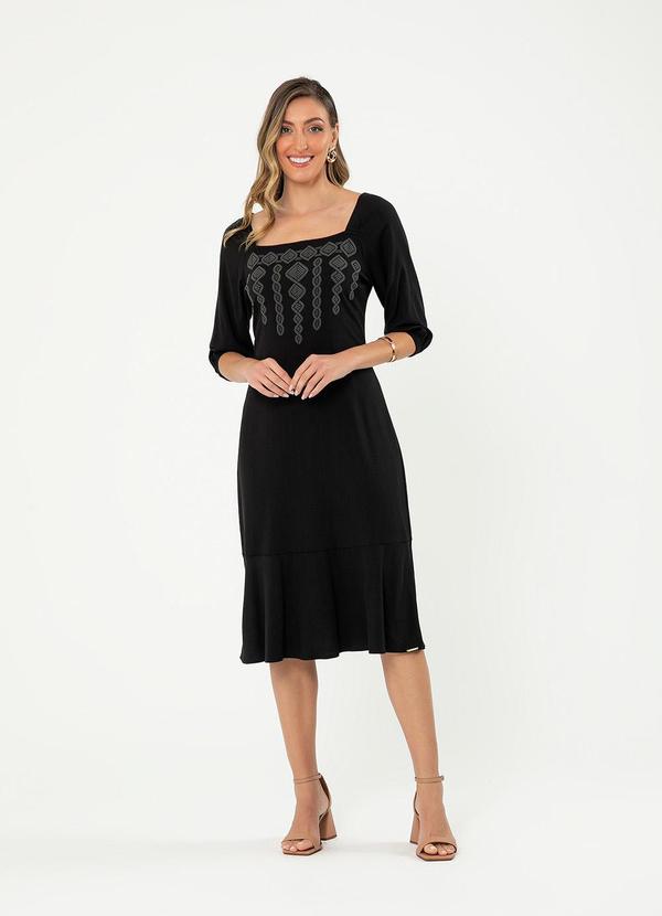 Cativa - Vestido Midi em Viscose Preto