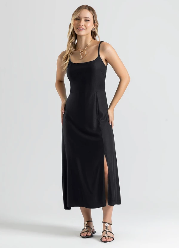 Cativa - Vestido Midi em Viscose Preto