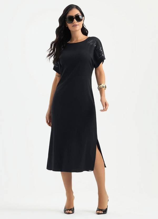 Cativa - Vestido Midi em Viscose Preto