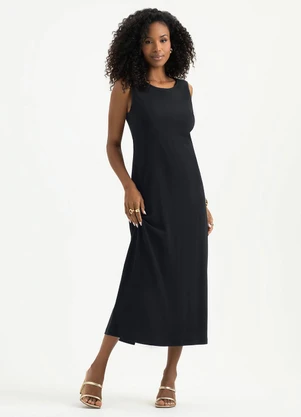 Cativa - Vestido Midi  em Viscose Preto - CATIVA