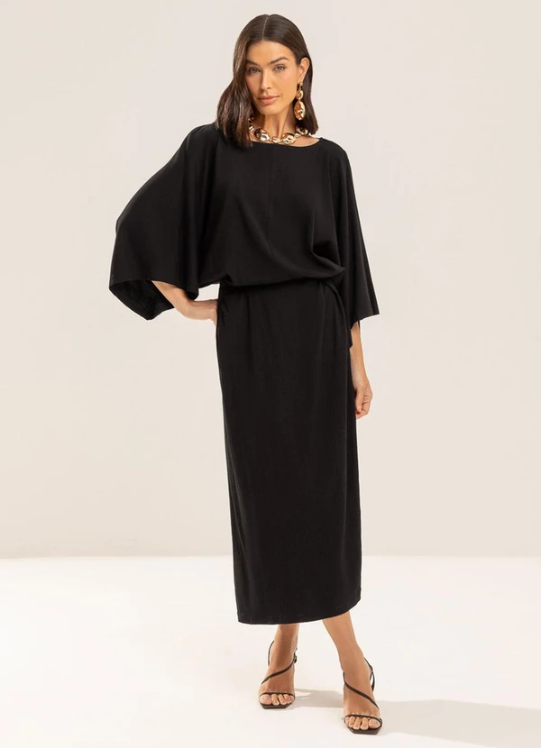 Gris - Vestido Midi em Viscose Preto