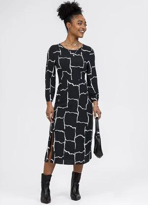 Habana - Vestido Midi em Viscose Preto - HABANA