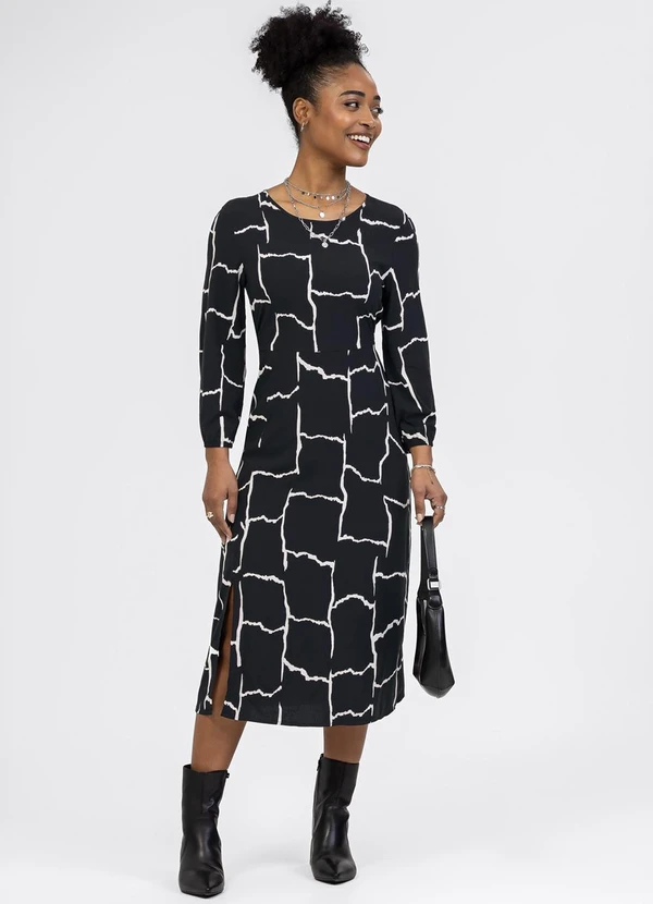 Habana - Vestido Midi em Viscose Preto