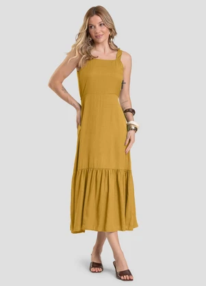 Dianna - Vestido Midi em Viscose Rajada Amarelo - DIANNA