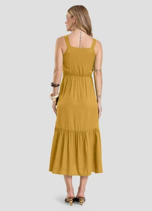 Dianna - Vestido Midi em Viscose Rajada Amarelo - DIANNA