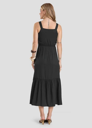 Dianna - Vestido Midi em Viscose Rajada Preto - DIANNA