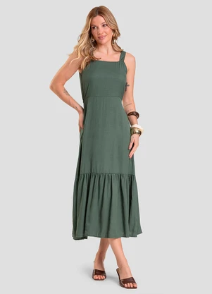 Dianna - Vestido Midi em Viscose Rajada Verde - DIANNA