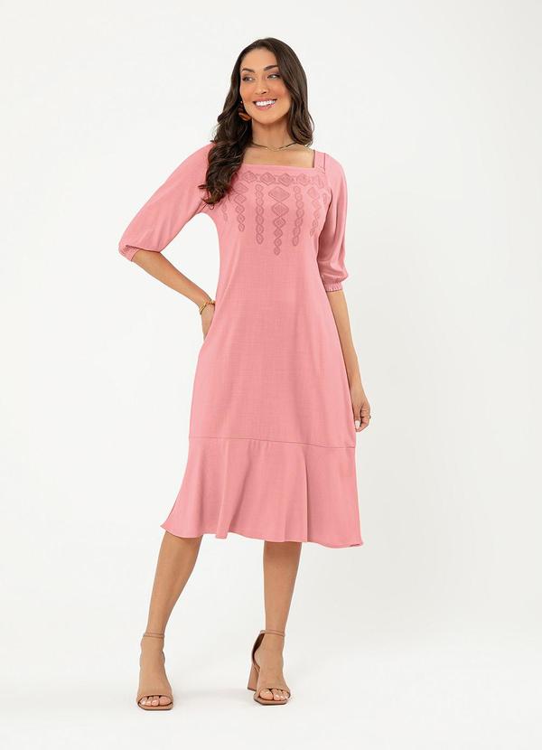 Cativa - Vestido Midi em Viscose Rosa Claro