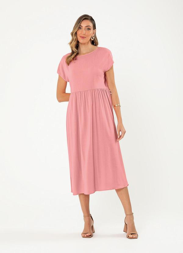 Cativa - Vestido Midi em Viscose Rosa Claro