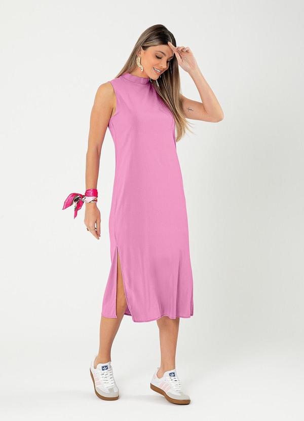 Cativa - Vestido Midi em Viscose Rosa