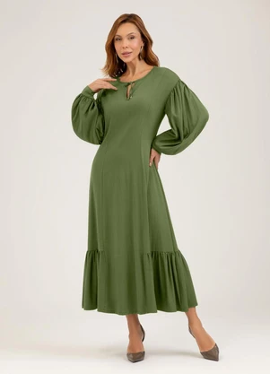 Cativa - Vestido Midi em Viscose  Verde Escuro - CATIVA