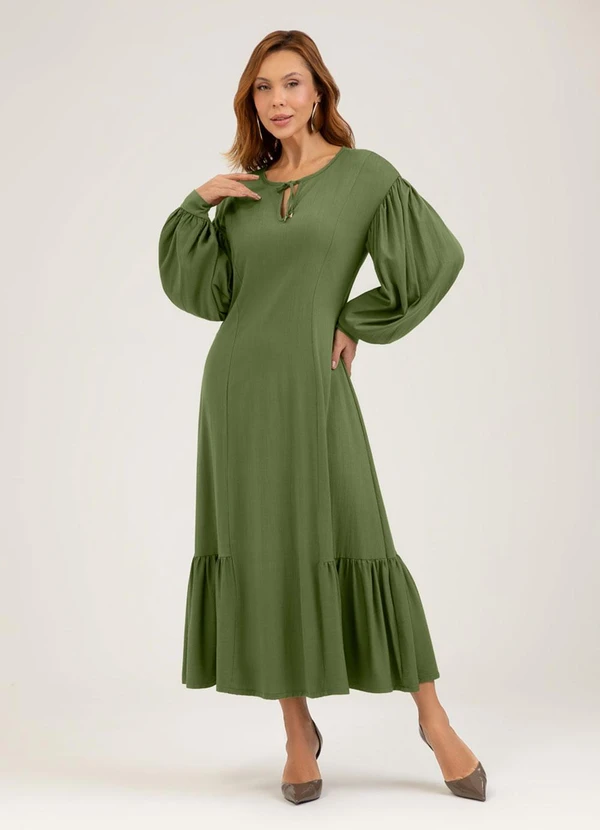 Cativa - Vestido Midi em Viscose Verde Escuro
