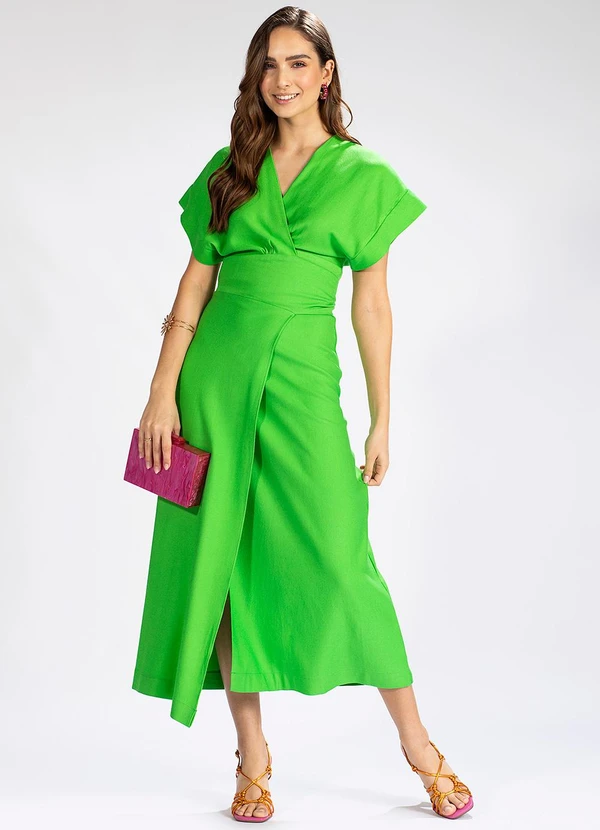 Colcci - Vestido Midi em Viscose Verde
