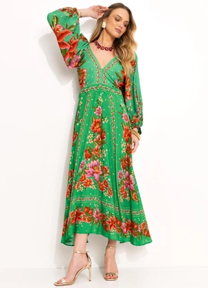 Farm - Vestido Midi  em Viscose Verde - FARM