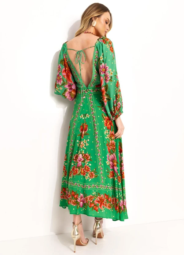 Farm - Vestido Midi  em Viscose Verde 2