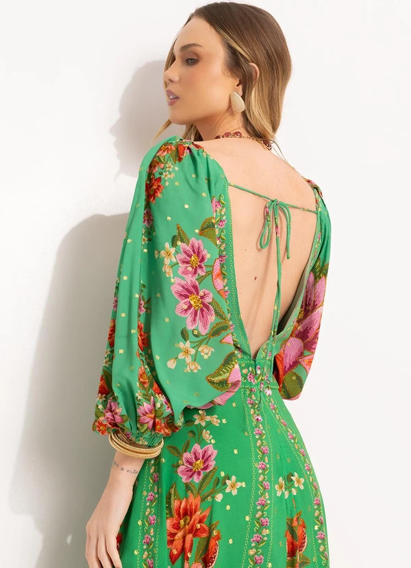 Farm - Vestido Midi  em Viscose Verde 4
