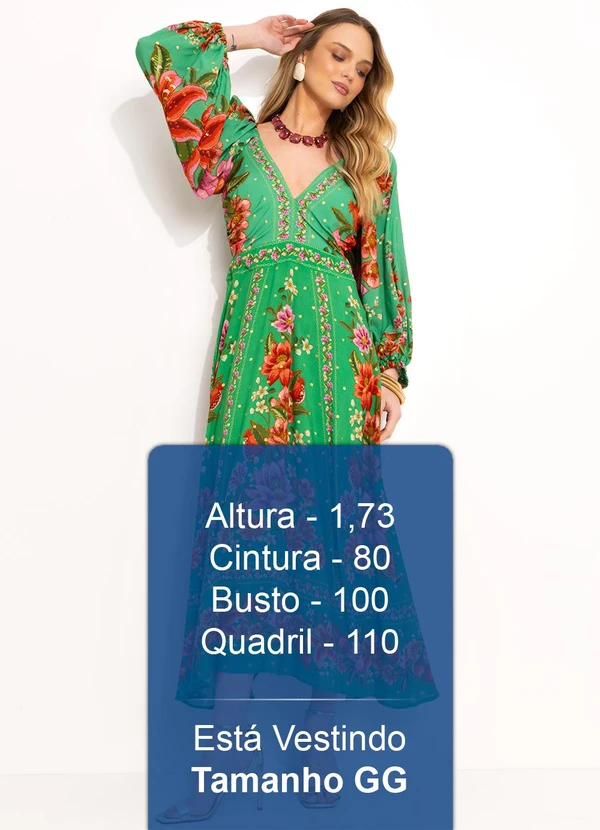 Farm - Vestido Midi  em Viscose Verde 5