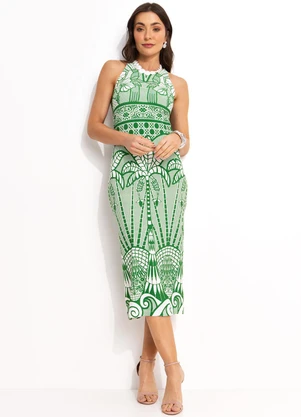 Farm - Vestido Midi em Viscose Verde - FARM