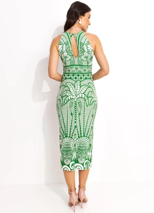 Farm - Vestido Midi em Viscose Verde - FARM