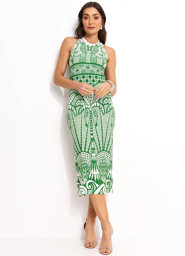 Farm - Vestido Midi em Viscose Verde 1