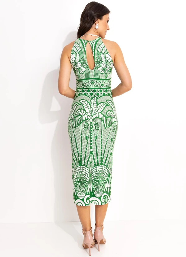 Farm - Vestido Midi em Viscose Verde 2