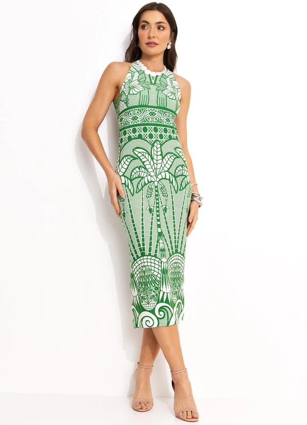 Farm - Vestido Midi em Viscose Verde 3