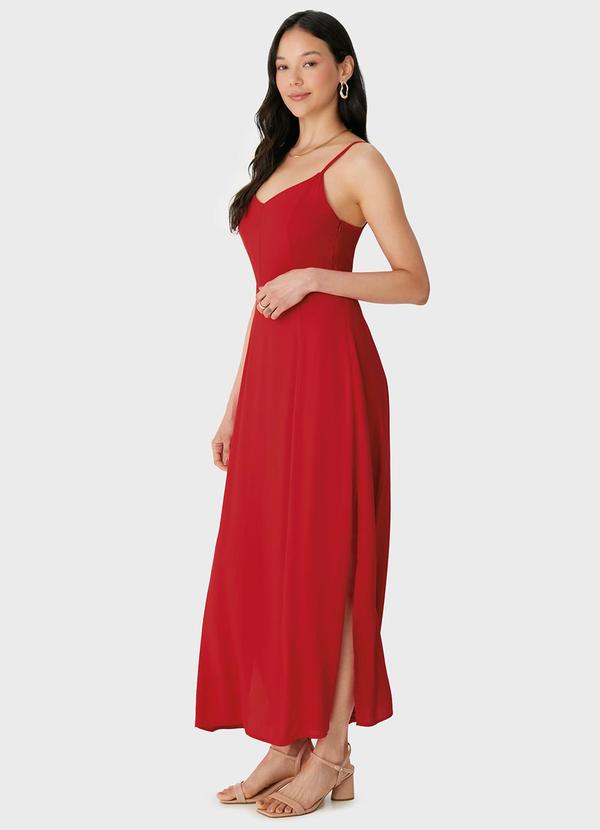Malwee - Vestido Mídi em Viscose Vermelho