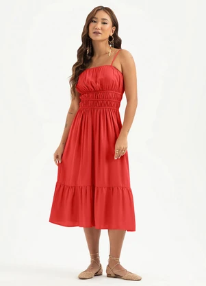 Cativa - Vestido Midi em Viscose Vermelho - CATIVA