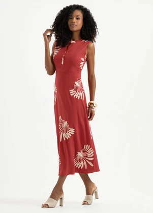 Cativa - Vestido Midi em Viscose Vermelho - CATIVA