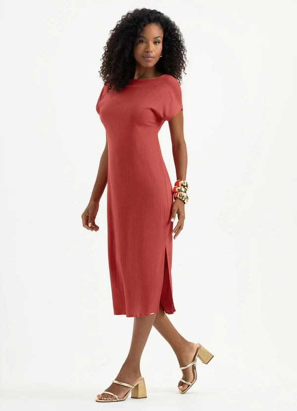 Cativa - Vestido Midi em Viscose Vermelho