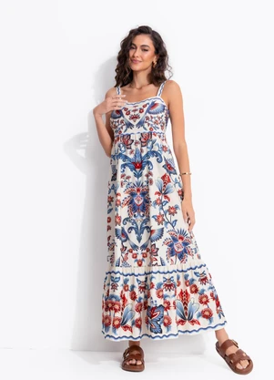 Farm - Vestido Midi Encanto Boho Bege - FARM