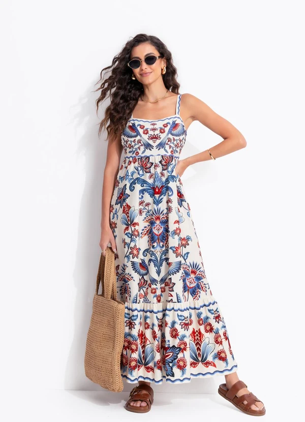 Farm - Vestido Midi Encanto Boho Bege