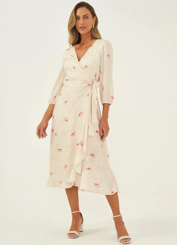 Principessa - Vestido Midi Estampada Floral Baunilha Sonia