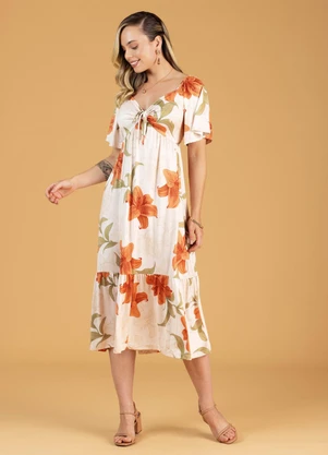 Soft Bonni - Vestido Midi Estampado Adulto Feminino Laranja - SOFT BONNI