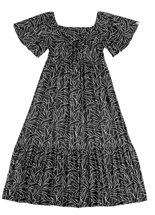 Soft Bonni - Vestido Midi Estampado Adulto Feminino Preto