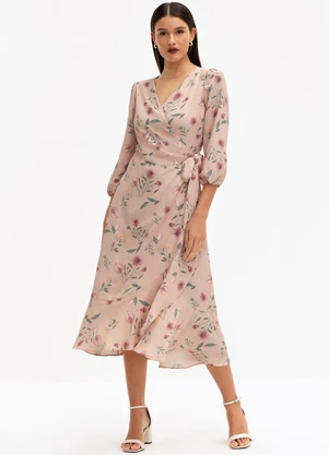 Principessa - Vestido Midi em Crepe Estampado Rosê Floral Amber - PRINCIPESSA