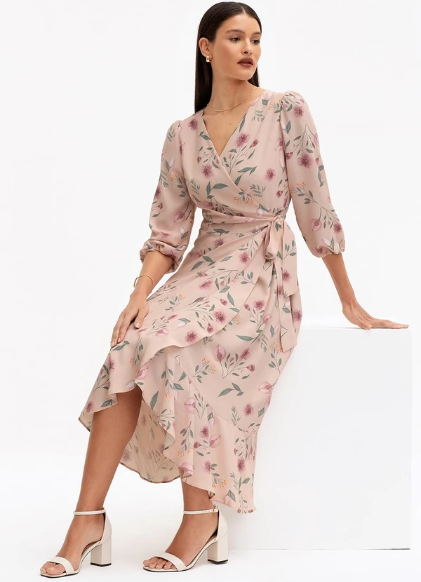 Principessa - Vestido Midi em Crepe Estampado Rosê Floral Amber 3
