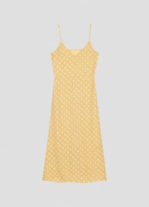 Cereja Rosa - Vestido Midi Estampado com Alça Fina Amarelo - CEREJA ROSA