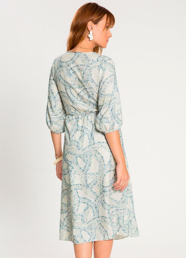 Lunender - Vestido Midi Estampado com Amarração Decote Azul 2