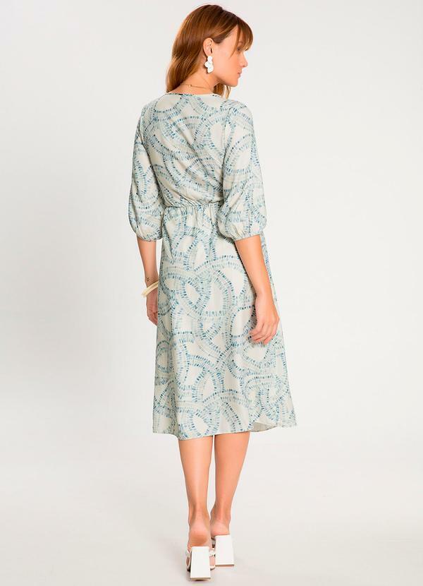 Lunender - Vestido Midi Estampado com Amarração Decote Azul 4