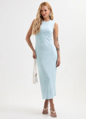 Cativa - Vestido Midi Estampado em Canelado Azul - CATIVA