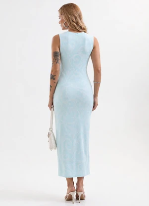 Cativa - Vestido Midi Estampado em Canelado Azul - CATIVA