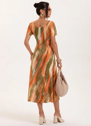 Cativa - Vestido Midi Estampado em Viscose Laranja - CATIVA