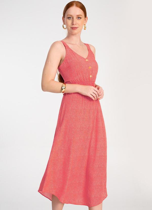 Lunender - Vestido Midi Estampado em Viscose Lastex Salmao