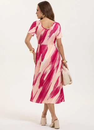 Cativa - Vestido Midi Estampado em Viscose Rosa - CATIVA